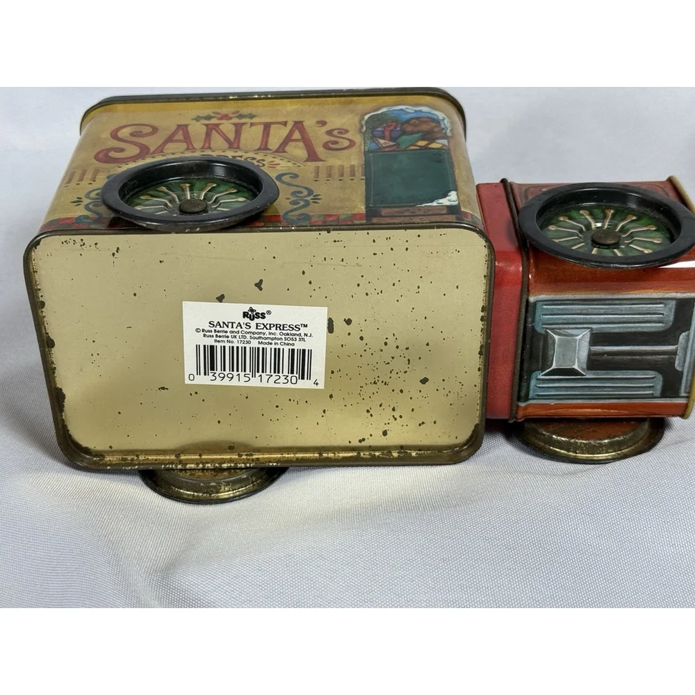 Russ Santa’s Express North Pole Chrismas Tin Train Car Storage Decor Holiday